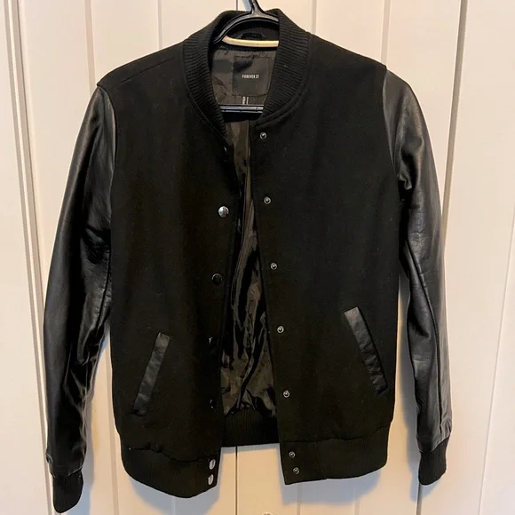 Forever 21 Jackets Coats Black Varsity Bomber Jacket Poshmark